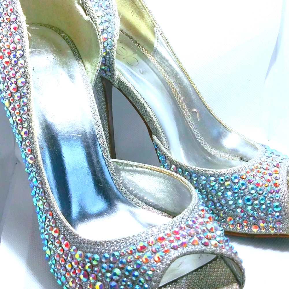 Size 7 AB Rhinestone Open-Toe Heels